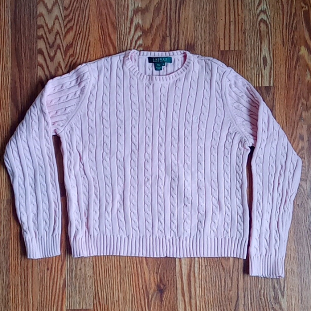 LAUREN RALPH LAUREN Women's Cable Knit Sweater - Lt. Pink - Medium